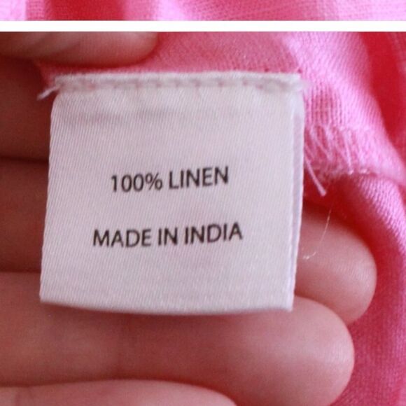 Anthropologie self contrast, pink linen, Pink Smocked Puff Sleeve Top size large - Picture 4 of 7